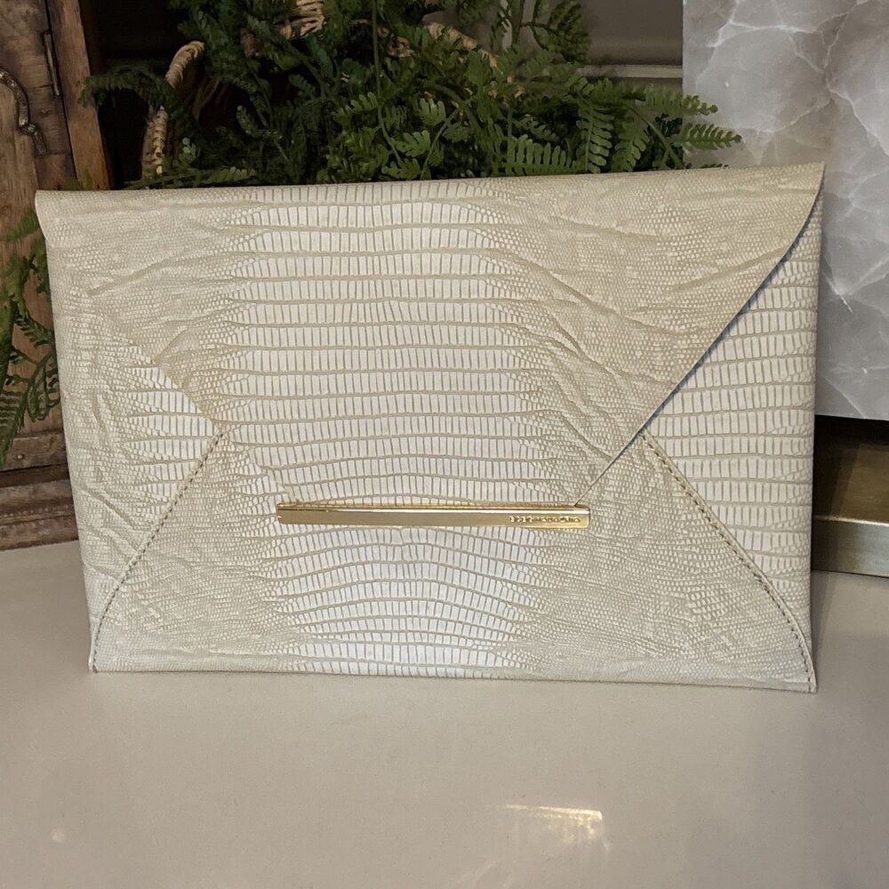 BCBG Y2K maxazria Cream Faux Croc Envelope Clutch Harlow  New